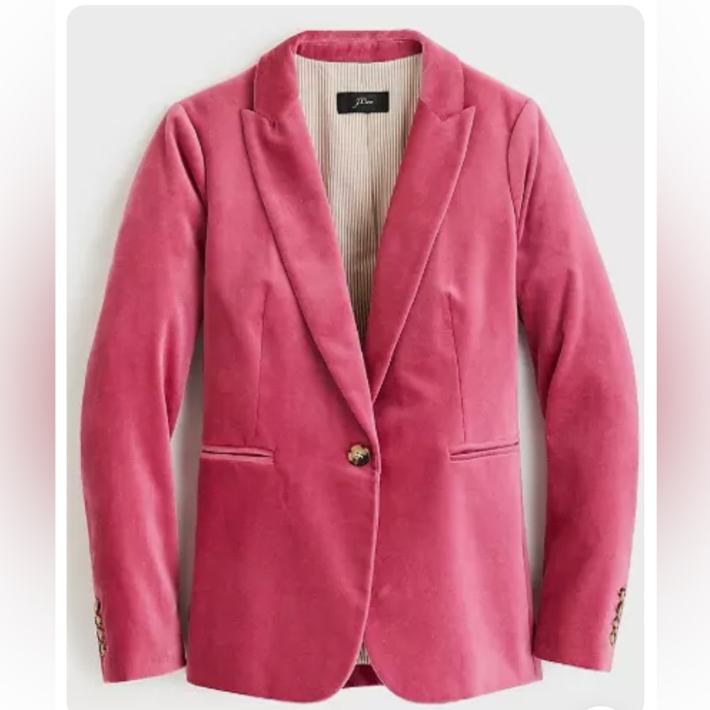 J.Crew Parke Velvet Blazer Single Button 100% Cotton Size 6 Dusty Pink Rose NWOT